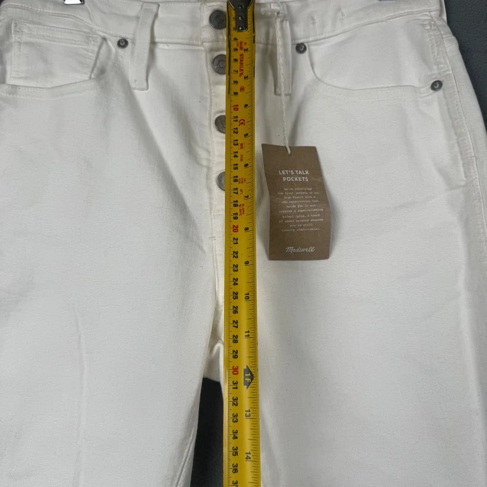 Madewell‎ 10 High-Rise Skinny Jeans White Button Fly Raw Hem K9108 Size 30 NEW